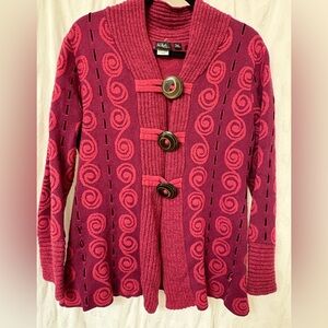 Women’s size large Aran inspired cardigan. Wool/cashmere blend.